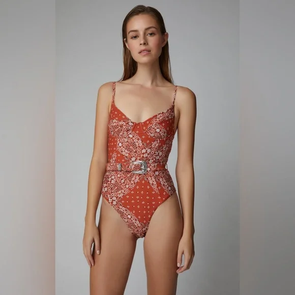 WeWoreWhat Swim Onia Weworewhat Belted Bandana Print Swimsuit